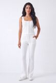 White Interlock Molly Button Tank Top With Flare Trouser