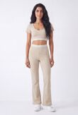 Beige V Neck Crop Top With High Waist Flare Leggings