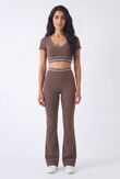 Brown V Neck Crop Top With High Waist Flare Leggings
