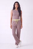 Wine Contrast Sleeveless Striped Top  And Relaxed Trouser