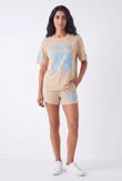 Oatmeal Contrast Short Sleeve LA 79 Varsity T-Shirt With Short Set