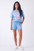 Blue Contrast Short Sleeve LA 79 Varsity T-Shirt With Short Set