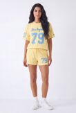Yellow Contrast Short Sleeve LA 79 Varsity T-Shirt With Short Set