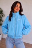 Blue Balloon Sleeve Printed Lined Zip Windbreaker Jacket
