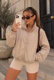 Chocolate Balloon Sleeve Printed Lined Zip Windbreaker Jacket