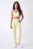 Yellow Striped Printed Band Gym Crop Top And Legging Set
