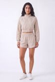 Beige Cropped Zip-Up Track Jacket And Running Shorts