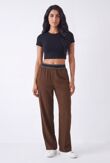 Chocolate Elasticated Banded Waist Relaxed Fit Wide Leg Pant