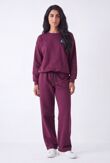 Burgundy Eye Patch Sweatshirt & Drawstring Wide-Leg Pants Co-Ord Set