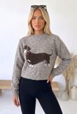 Ribbed Collar Sausage Dog Knit Jumper