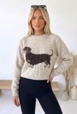 Ribbed Collar Sausage Dog Knit Jumper