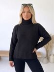 Chocolate Knitted Ribbed Long Sleeve Turtle Neck Jumper