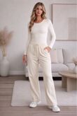Beige Contrast Side Piping Wide Leg Trouser