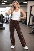 Brown Contrast Side Piping Wide Leg Trouser