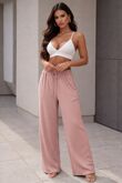 Soft Ribbed Drawstring Palazzo Trousers