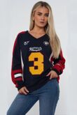 Navy Oversized Athletic Slogan Varsity Sweatshirt