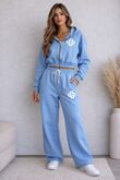 Cropped Zipped Printed Hoodie With Wide Leg Joggers