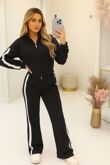 Black Interlock 2 Stripe Sweatshirt With Wide Leg Trouser