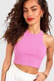 Pink Racer Neck Rib Crop Top