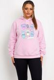 Pink Oversized Printed Pullover Fleece Hoodie