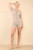 Beige Padded Cut Out Back Push Up Unitard