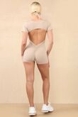 Beige Padded Cut Out Back Push Up Unitard