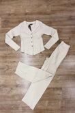 Oatmeal Soft Ribbed Buttoned Cardigan With Wide Leg Trouser