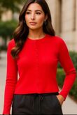 Red Ribbed Molly Button Through Top