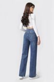 Blue Casual Loose High Waisted Super Stretch Wide Leg Jeans