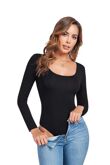 Long Sleeve Scoop Neck Stretchable Bodysuit