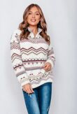 Cream Printed Quarter Zip Christmas Jumper
