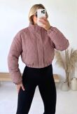 Wine Zip Up Gingham High-Neck Cropped Jacket
