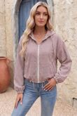 Chocolate Gingham Check Hooded Zip-Up Cropped Jacket