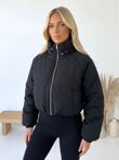 Black Zip Up Cropped Puffer Jacket