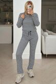 Navy and White Striped Long Sleeve Top and Wide Leg Trouser Co-Ord Set