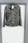 Black Studded Pu Leather Button Up Pocket Long Sleeve Shirt