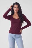 Wine Long Sleeve Scoop Neck Fitted Top-Copy