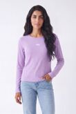Lilac Crew Neck Printed Slim Fit Stretch Ribbed Top