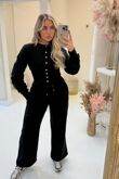 Black Snap Buttons Corset Fit Sweatshirt With Wide Leg Trouser