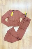Brown Ribbed Molly Button Through Top and Wide Leg Trousers