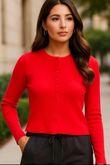 Red Ribbed Molly Button Through Top