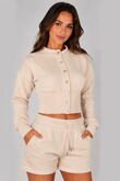 Oatmeal Snap Buttons Corset Fit Sweatshirt With Short Co-Ord Set