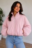 Dusty Pink Balloon Sleeve Lined Zip Windbreaker Jacket
