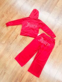 Kids Studded Juicy Print Velour Wide Leg Tracksuit