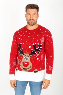 Red Reindeer Printed Christmas Jumper