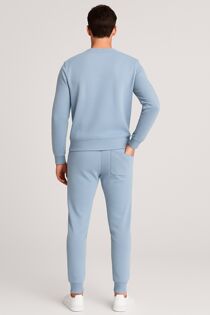 Sky Blue Fleece Basic Crew Neck Tracksuit