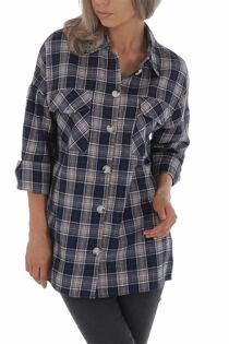 Job Lot Navy Long Sleeve Check Print Shirt