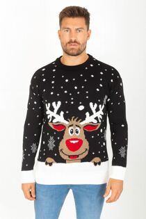 Black Reindeer Printed Christmas Jumper