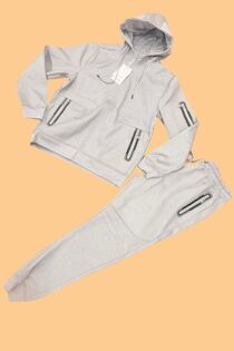 Grey Waterproof Zipped Inside Fleece Hooded Jacket With Jogger