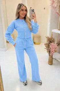 Blue Snap Buttons Corset Fit Sweatshirt With Wide Leg Trouser